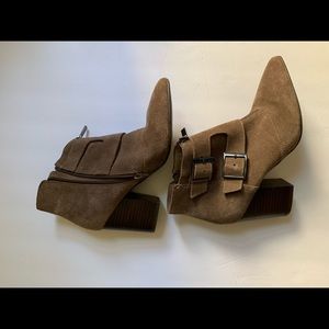 Brown Suede Block Heel Booties Size 7.5